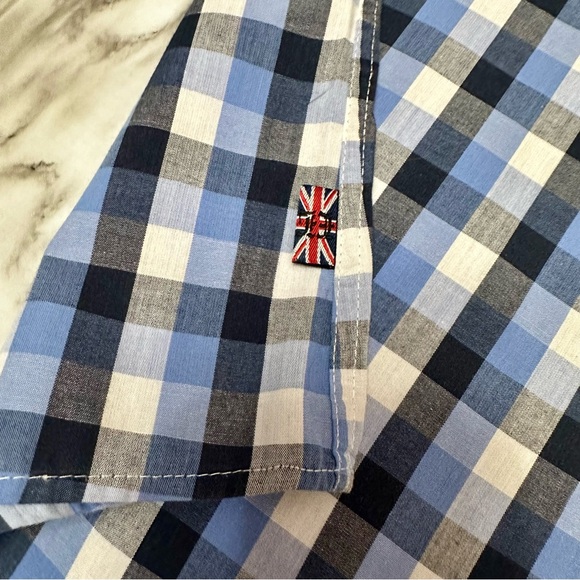 English Army People’s Army Blue Check Button Down Mens Shirt Sz L Hand Stitched - Picture 5 of 13